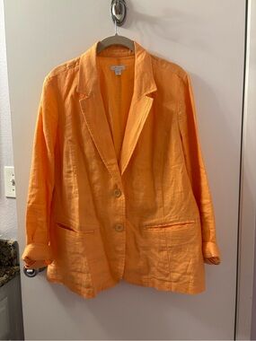 J Jill Love Linen•Lightweight•Orange Linen Blazer - Women Med Petite